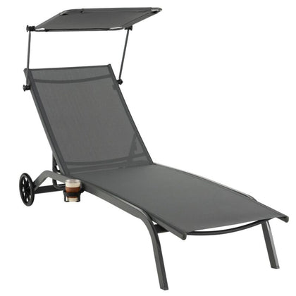 Patio Chaise Lounge Chair Metal Reclining Lounger Outdoor Recliner with Wheels