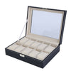Mens 6-24 Grid Slots Watch Box Leather Display Glass Top Jewelry Storage Case UK