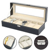 Mens 6-24 Grid Slots Watch Box Leather Display Glass Top Jewelry Storage Case UK