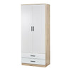 Tall Wooden 2 Door Wardrobe With 2 Drawers Bedroom Storage Hanging Bar Clothes