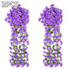 Artificial Fake Violet Orchid Flower Hanging Wall Rattan Basket Decor Outdoor ER