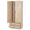 Tall Wooden 2 Door Wardrobe With 2 Drawers Bedroom Storage Hanging Bar Clothes