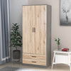 Tall Wooden 2 Door Wardrobe With 2 Drawers Bedroom Storage Hanging Bar Clothes