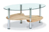 Coffee Table Clear Glass Oval Top Gloss White Black Natural Shelf Chrome Legs