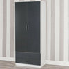Tall Wooden 2 Door Wardrobe With 2 Drawers Bedroom Storage Hanging Bar Clothes