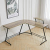Office Round Corner Desk L-Shaped Wood Top Table PC Gaming Computer Workstation