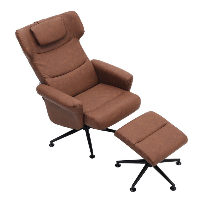 PU Leather Swivel Chair Recliner Armchair Home Lounge Sofa Chair With Footstool