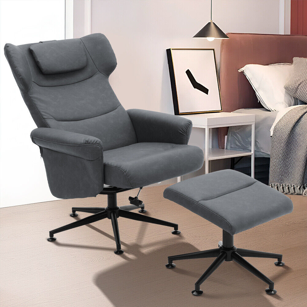 Executive Swivel Lounge Recliner Chair High Back &Footstool Armchair Padded Sofa
