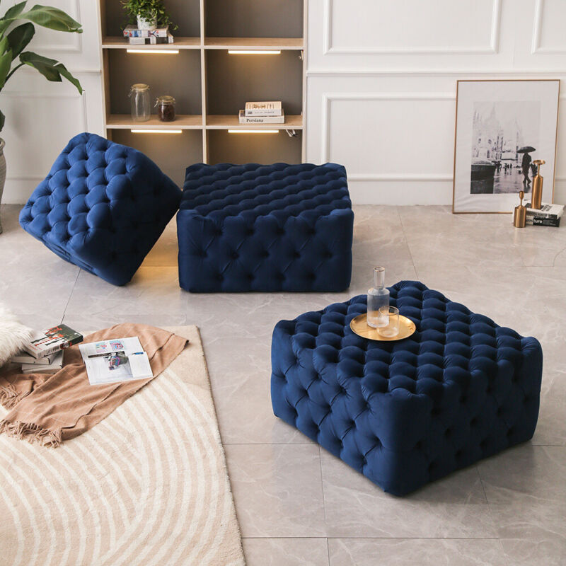 Large Chesterfield Deep Button Velvet Footstool Coffee Table Display Pouffe Seat
