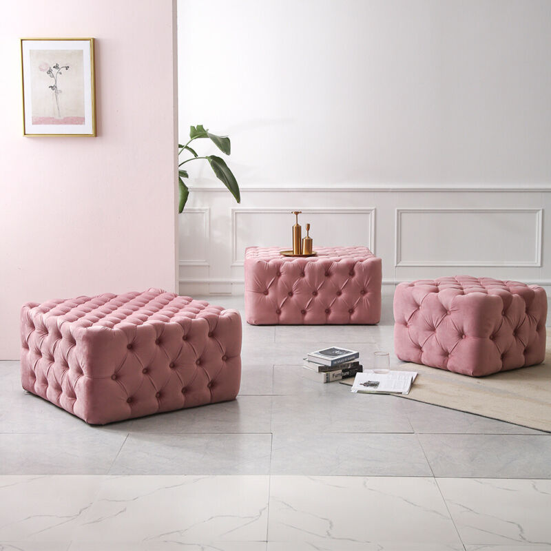 Large Chesterfield Deep Button Velvet Footstool Coffee Table Display Pouffe Seat