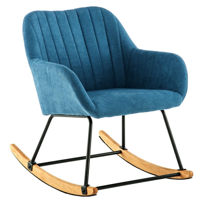 Upholstered Recliner Rocking Chair Relax Lounge Sofa Armchair w/ Wooden Leg Seat