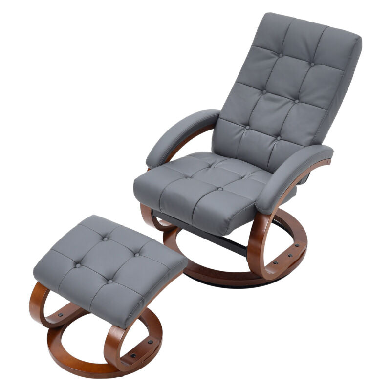 PU Leather Swivel Chair Recliner Armchair Home Lounge Sofa Chair With Footstool