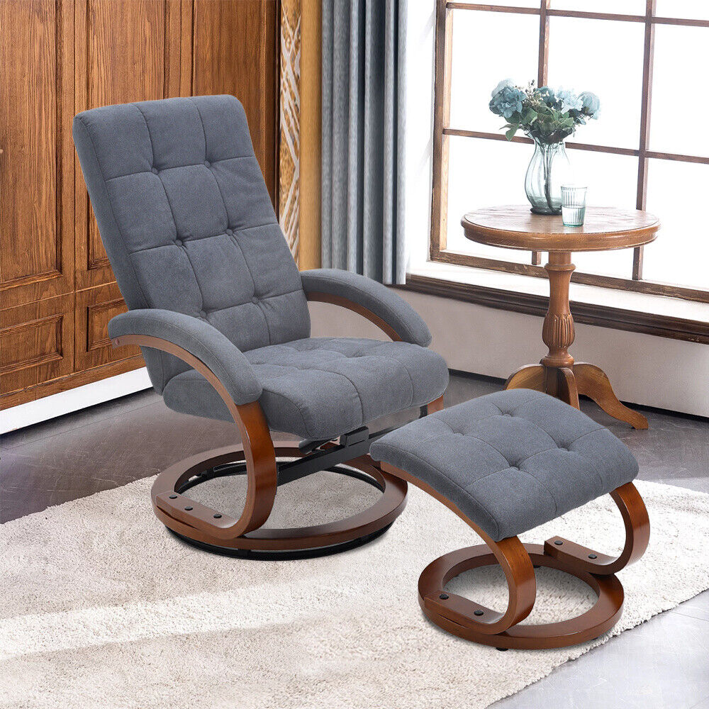 Executive Swivel Lounge Recliner Chair High Back &Footstool Armchair Padded Sofa