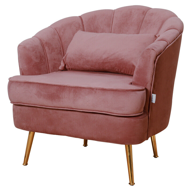 Modern Occasional Velvet Armchair Scallop Wing Back Chair with Golden Legs Sofa