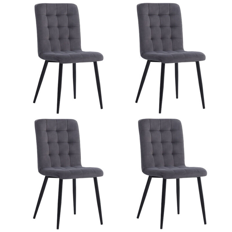 4X Upholstered Velvet Linen Dining Chairs Tufted Button Kitchen High Back Chair