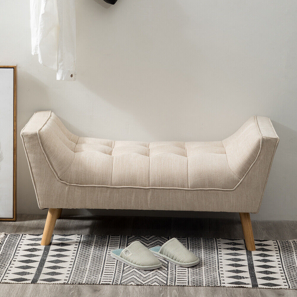 Velvet Fabric Bed End Bench Upholstered Tufted Accent Lounge Sofa Window Seat UK