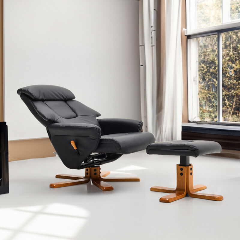 PU Leather Swivel Chair Recliner Armchair Home Lounge Sofa Chair With Footstool