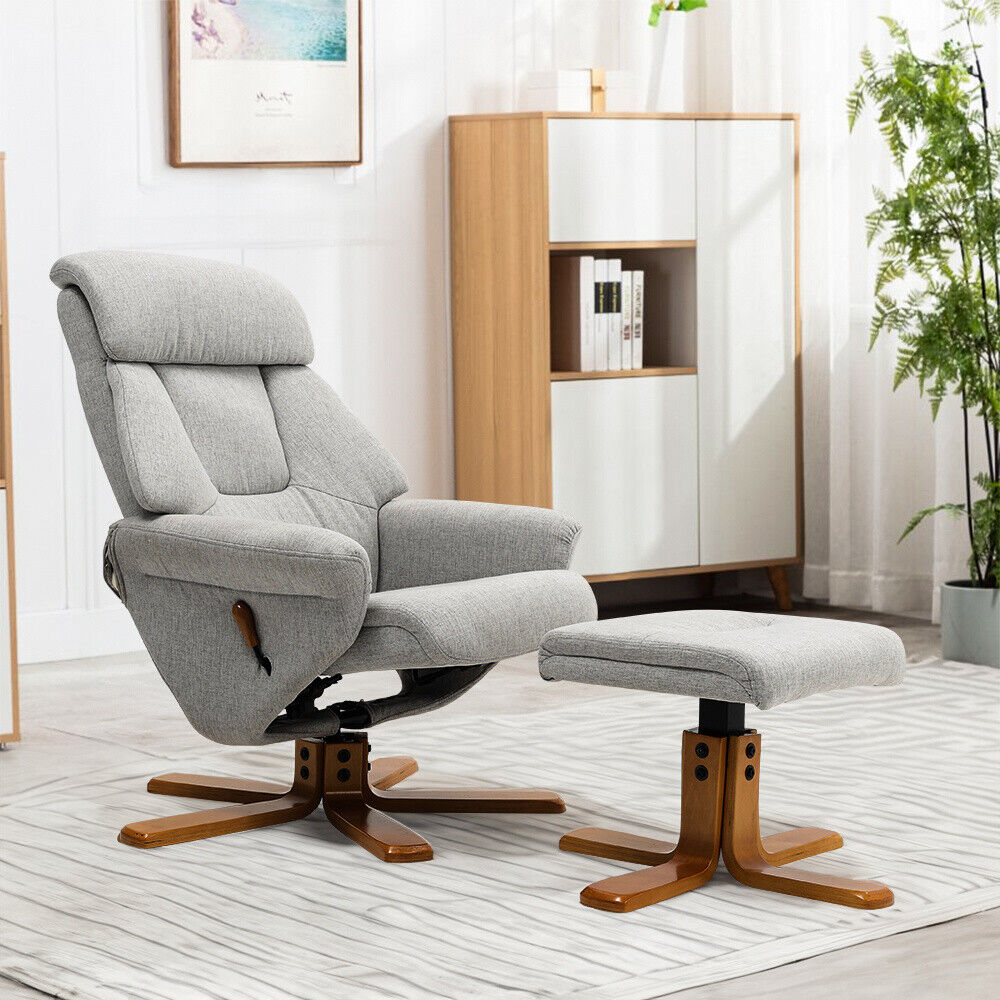 Executive Swivel Lounge Recliner Chair High Back &Footstool Armchair Padded Sofa