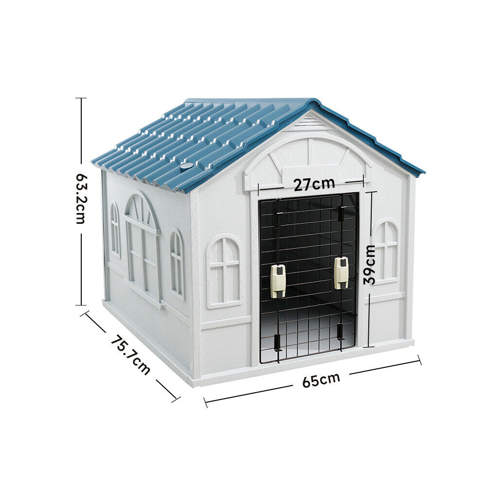 Large Plastic Dog Kennel Hutch Pet House Shelter With Metal Door Indoor Outdoor