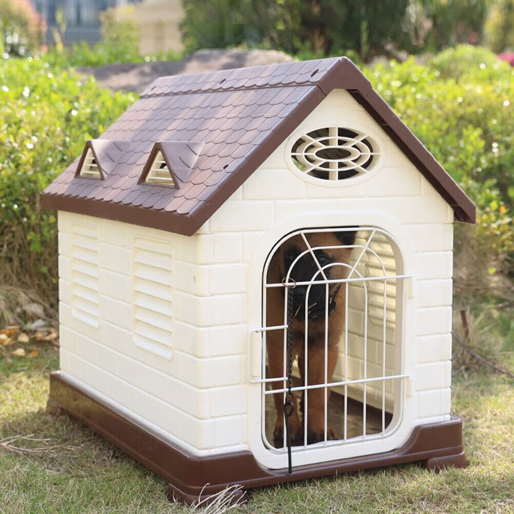 Large Plastic Dog Kennel Hutch Pet House Shelter With Metal Door Indoor Outdoor