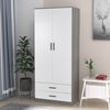 Tall Wooden 2 Door Wardrobe With 2 Drawers Bedroom Storage Hanging Bar Clothes