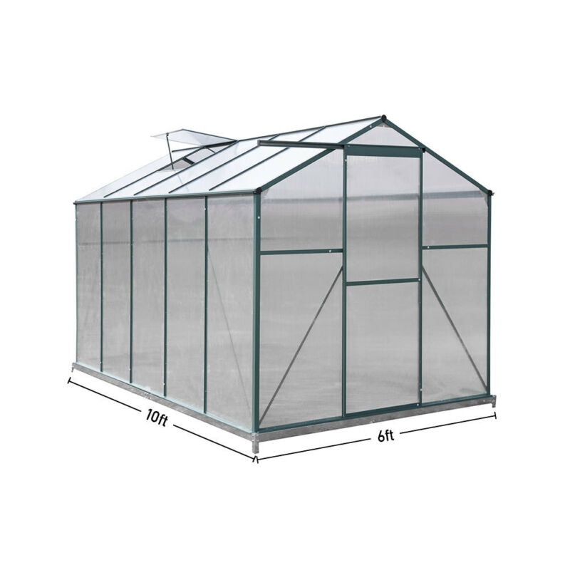 Modern Green UV Safe Garden Greenhouse Aluminium Frame +PE Board w/Sliding Door