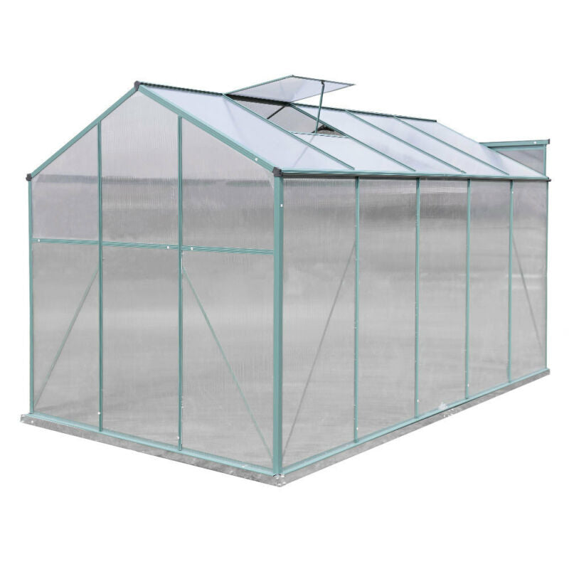 Modern Green UV Safe Garden Greenhouse Aluminium Frame +PE Board w/Sliding Door