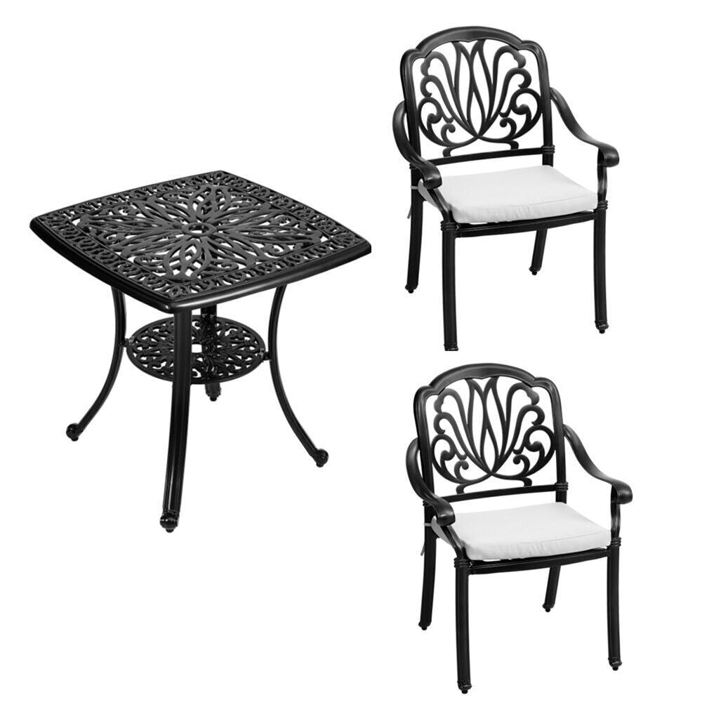 Garden Outdoor Patio Cast Alu Furniture Sets Square Table & 2/4 Chairs W/Cushion