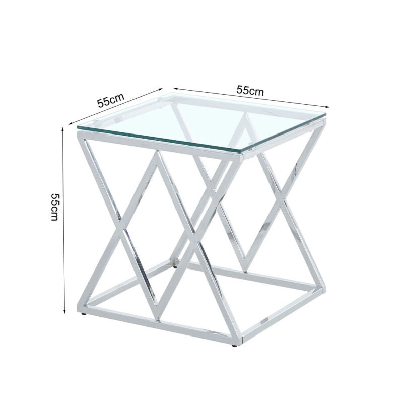 Tempered Glass Tea Coffee Table Side Small End Stand Teapoy Desk Metal Pedestal