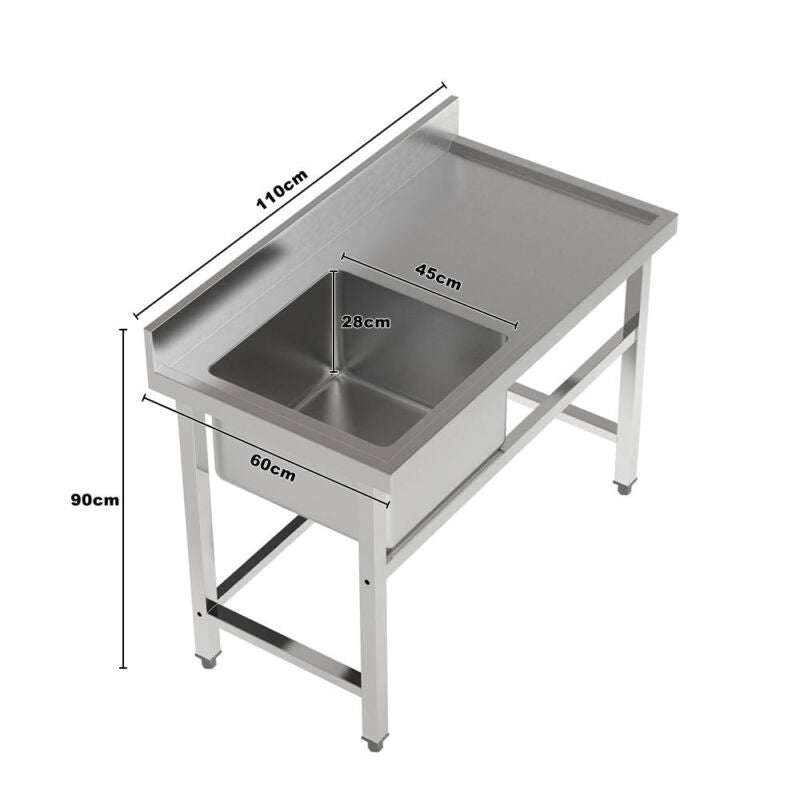 Commercial Freestanding Hand Wash Sink Stainless Steel Kitchen Basin Catering
