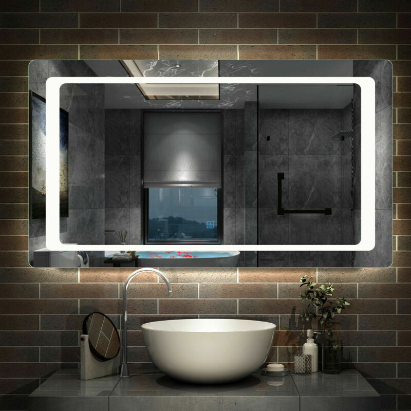 Illuminated Bathroom Mirror with Demister Over Bathroom Sink White LED Light