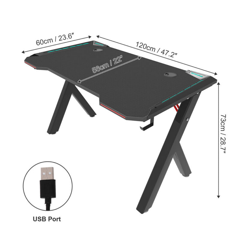100/120cm Large Gaming Desk Dimmable RBG LED Lighted Computer Laptop Table Stand