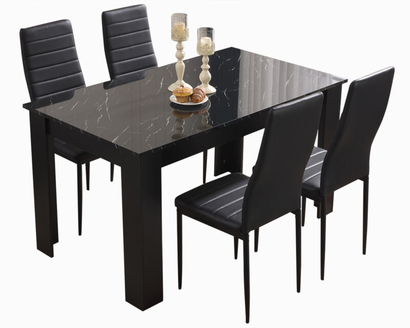 Wooden Dining Table and Chairs 4 / 6 Set Pu Leather Seat Kitchen Room Furniture