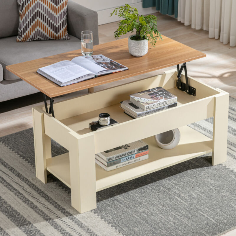 Coffee Table With Storage Lift Top Up Drawer Shelf Wooden Living Room Furniture