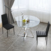 120cm Clear Glass Round Dining Table 2 4 6 Faux Leather Chair Chrome Legs Lounge