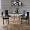 120cm Clear Glass Round Dining Table 2 4 6 Faux Leather Chair Chrome Legs Lounge