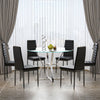 120cm Clear Glass Round Dining Table 2 4 6 Faux Leather Chair Chrome Legs Lounge