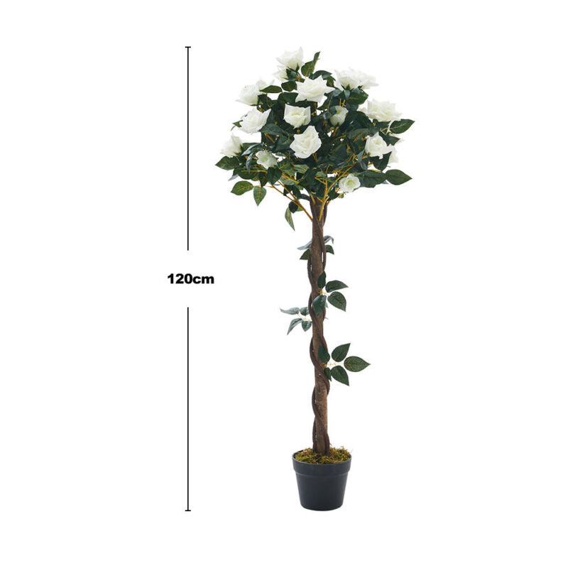 Large Potted Bunch Rose Blossom Flower Artificial Tree Plant Garden Home Decor