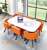 White Wooden Dining Table & 6 Chairs Rretro