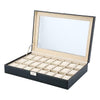 Mens 6-24 Grid Slots Watch Box Leather Display Glass Top Jewelry Storage Case UK