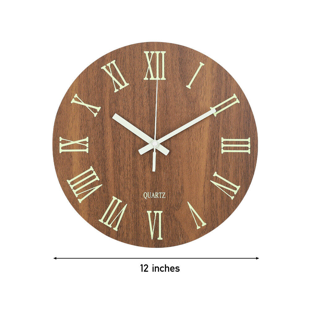 Wall Clock Illuminated / Solid Numerals Silent Retro Chic Decor 12-13inch Clocks