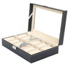 6-24 Grid Slots Watch Box Leather Display Glass Top Jewelry Storage Case