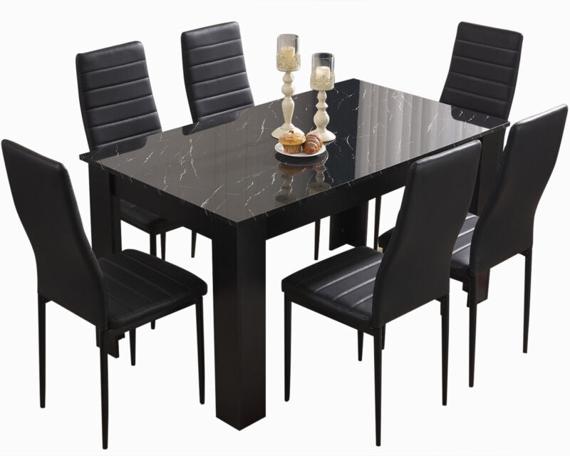 Wooden Dining Table and Chairs 4 / 6 Set Pu Leather Seat Kitchen Room Furniture