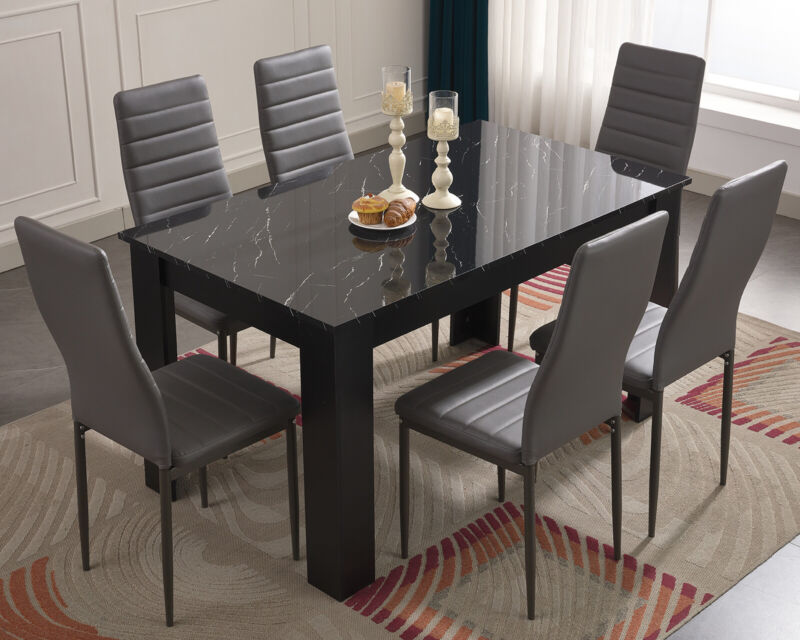 Wooden Dining Table and Chairs 4 / 6 Set Pu Leather Seat Kitchen Room Furniture