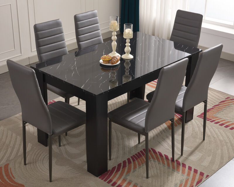 Dining Table and Chairs 4/6 Set Pu Leather Seat Dining Kitchen Room Furniture