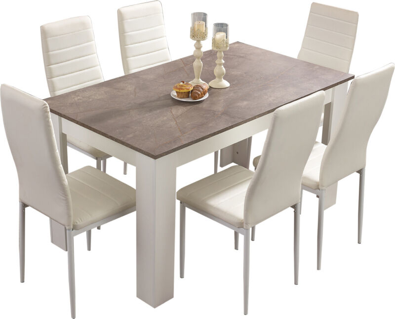 Dining Table and Chairs 4/6 Set Pu Leather Seat Dining Kitchen Room Furniture