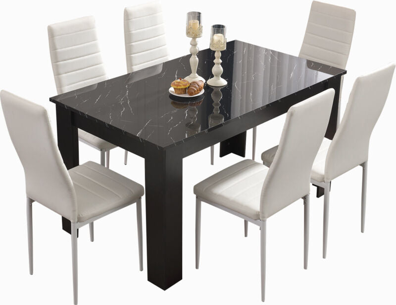 Dining Table and Chairs 4/6 Set Pu Leather Seat Dining Kitchen Room Furniture