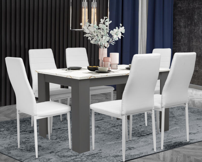 Wooden Dining Table and Chairs 4 / 6 Set Pu Leather Seat Kitchen Room Furniture