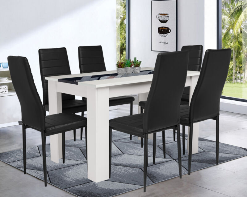 Wooden Dining Table and Chairs 4 / 6 Set Pu Leather Seat Kitchen Room Furniture