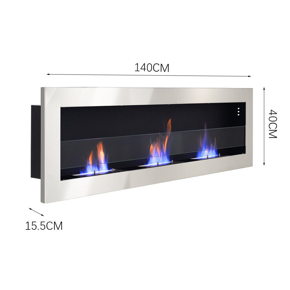Wall Mounted/Inset Bio Ethanol Fireplace Eco Biofire Burner 90/120/140 x40cm